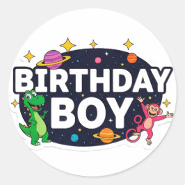 宇宙探検する誕生日の少年 ラウンドシール