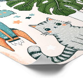 宇宙探検ユニコーンねずみと猫の子供部屋壁画 ポスター (角)