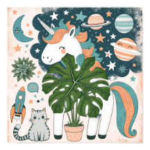 宇宙探検ユニコーンねずみと猫の子供部屋壁画