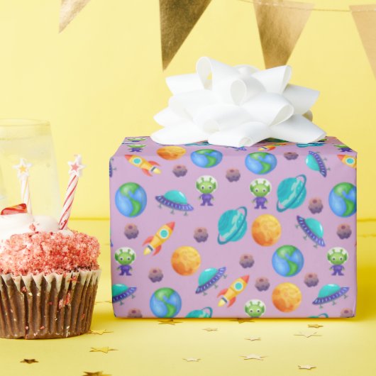 宇宙探検家オンラベンダーパープル ラッピングペーパー (誕生日パーティー)