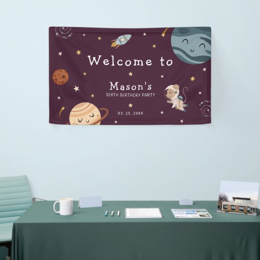 宇宙探検楽しい子供の誕生日パーティー 横断幕 (トレードショー)