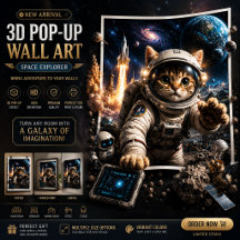 宇宙探検猫の3Dポップアップ壁アートポスター