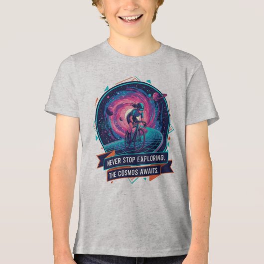 宇宙探索を止めるな キッズサイクルTシャツ トライブレンドTシャツ (正面)
