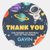 宇宙旅行のまわりに太陽の誕生日パーティー ラウンドシール (正面)