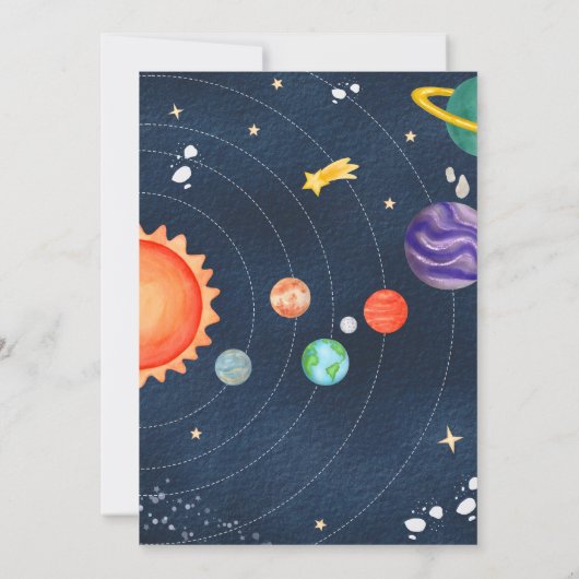 宇宙旅行のまわりに太陽の誕生日パーティー 招待状 (裏面)