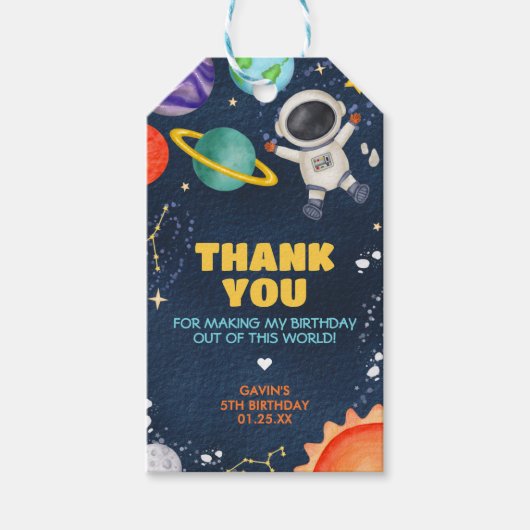 宇宙旅行の誕生日パーティーメッセージカード ギフトタグ (正面)