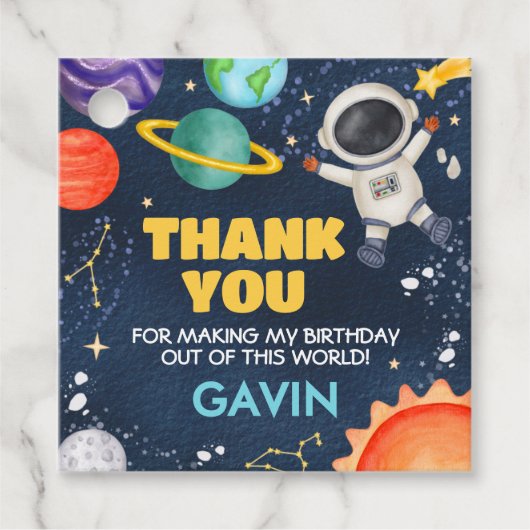 宇宙旅行サンのまわりにバースデーパーティースクエア フェイバータグ (正面)