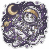 宇宙旅行者: 紫色の宇宙飛行士猫スペースマスコット シール (正面)
