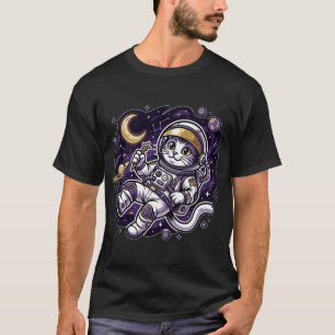 宇宙旅行者: 紫色の宇宙飛行士猫スペースマスコット Tシャツ