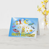 宇宙旅行～ 3日。誕生日カード カード (黄色い花)