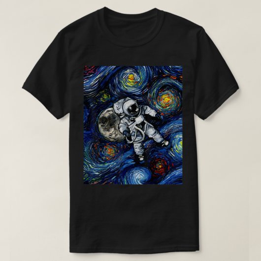 宇宙星空夜天文学ムーンアート宇宙飛行士 Tシャツ (デザイン正面)