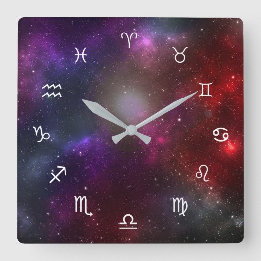 宇宙星野の西〔占星術の〕十二宮図のシンボル スクエア壁時計 (正面)