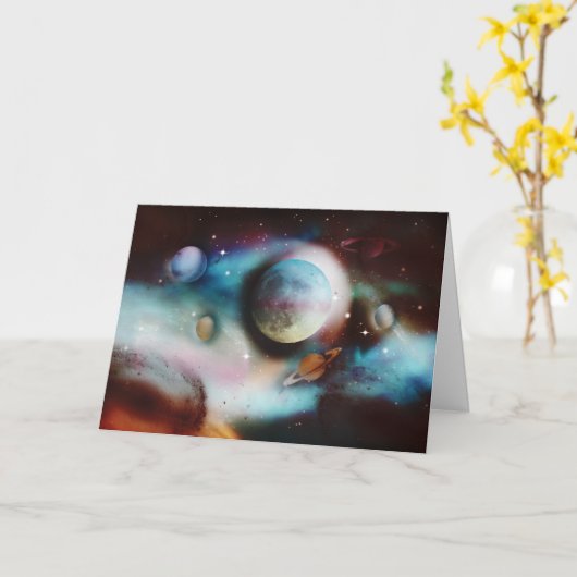 宇宙星雲とスターのグリーティングカード カード (黄色い花)