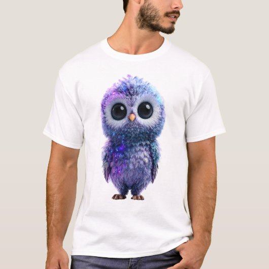 宇宙星雲銀河フクロウ男性 Tシャツ (正面)