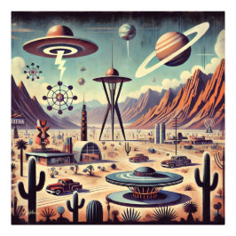 宇宙時代のエイリアン砂漠侵略ファンタジーアート フォトプリント           