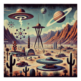 宇宙時代のエイリアン砂漠侵略ファンタジーアート ポスター