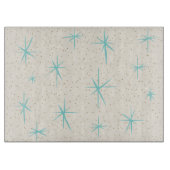 宇宙時代のターコイズのスターバストのまな板 カッティングボード (正面)