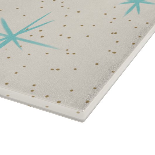 宇宙時代のターコイズのスターバストのまな板 カッティングボード (角)