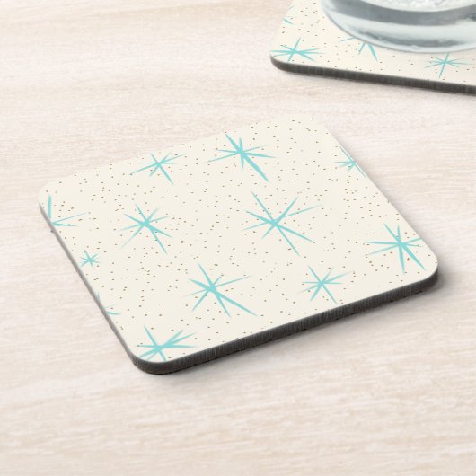 宇宙時代のターコイズのスターバストの堅いプラスチックコースター コースター (左側)