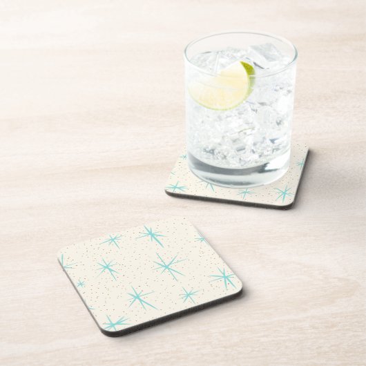 宇宙時代のターコイズのスターバストの堅いプラスチックコースター コースター (右側)