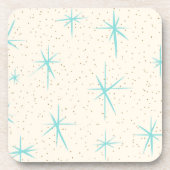 宇宙時代のターコイズのスターバストの堅いプラスチックコースター コースター (正面)