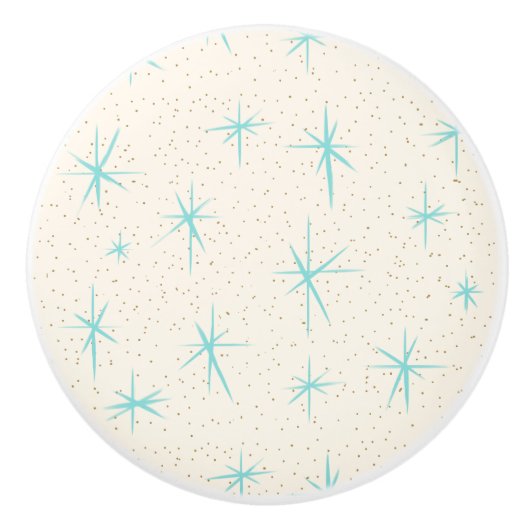 宇宙時代のターコイズのスターバストの陶磁器のノブ セラミックノブ (正面)