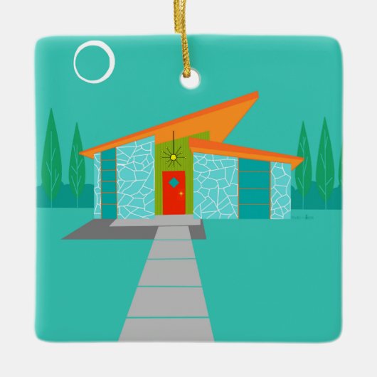 宇宙時代の漫画の家のクリスマスのオーナメント セラミックオーナメント (正面)