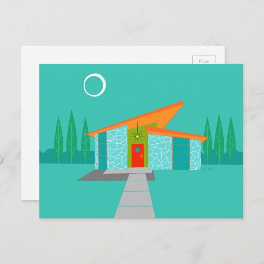 宇宙時代の漫画の家の郵便はがき ポストカード (正面/裏面)