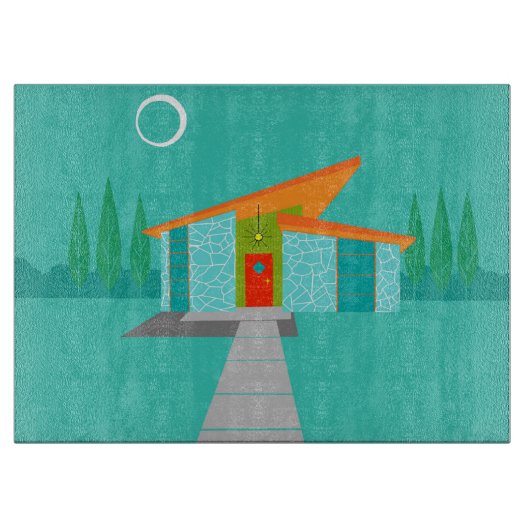 宇宙時代マンガハウスガラス切断板 カッティングボード (正面)