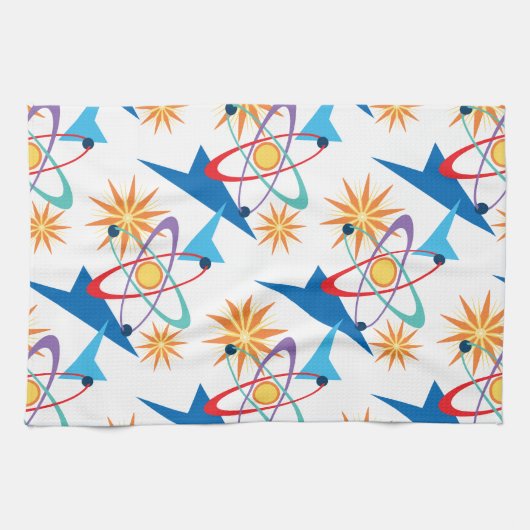 宇宙時代レトロ数々の色パターン キッチンタオル (横)