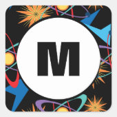 宇宙時代レトロ数々の色パターン スクエアシール (正面)