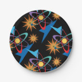 宇宙時代レトロ数々の色パターン ペーパープレート (正面)