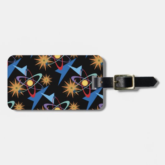 宇宙時代レトロ数々の色パターン ラゲッジタグ (正面横)