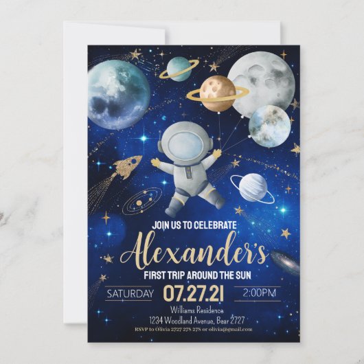 宇宙最初の太陽一周おめでとう!外宇宙最初の誕生日招待状ギャラクシーブラストオフ 招待状 (正面)