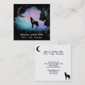 *~*宇宙月ウルフレインボーパイン材の木を遠吠え スクエア名刺 (正面/裏面)