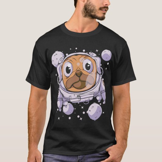 宇宙服のパグ - かわいい宇宙飛行士の犬 Tシャツ (正面)