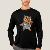 宇宙服の猫 - かわいい浮遊する猫 トライブレンドTシャツ (正面)