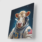 宇宙服の甘い牛 スクエア壁時計 (傾斜)