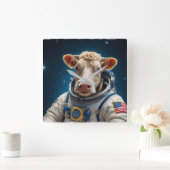 宇宙服の甘い牛 スクエア壁時計 (ホーム)