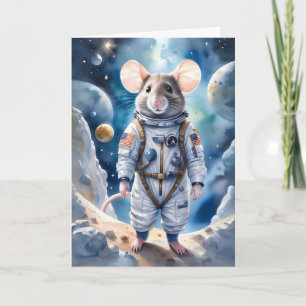 宇宙服を着たかわいいネズミが宇宙空間に カード