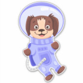 宇宙服を着たかわいい犬の宇宙飛行士が宇宙空間を飛ぶ シール (正面)