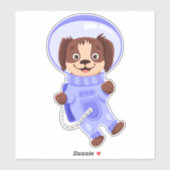 宇宙服を着たかわいい犬の宇宙飛行士が宇宙空間を飛ぶ シール (シート)