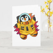 宇宙服を着たペンギン宇宙飛行士 カード (黄色い花)