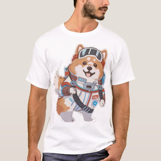宇宙服を着た宇宙犬 Tシャツ (正面)