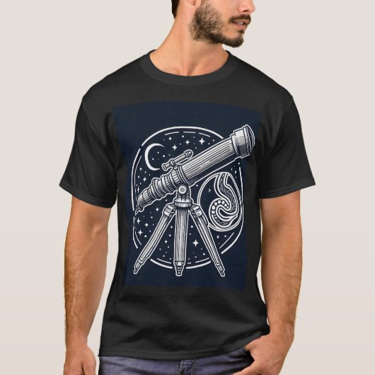 宇宙望遠鏡ヴィンテージ望遠鏡アート Tシャツ (正面)