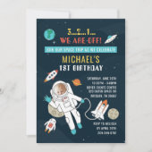 宇宙未来の宇宙飛行士の最初の誕生日の写真 招待状 (正面)