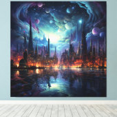 宇宙未来都市超高層ビル キャンバスプリント (インサイチュ (ウッドフロア))