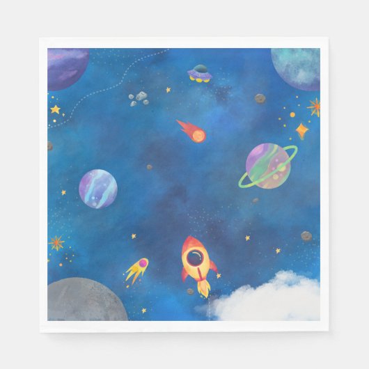 宇宙水彩デザイン – ダークブルー スタンダードランチョンナプキン (正面)