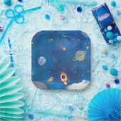 宇宙水彩デザイン – ダークブルー ペーパープレート (パーティー)