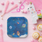 宇宙水彩デザイン – ダークブルー ペーパープレート (パーティー)